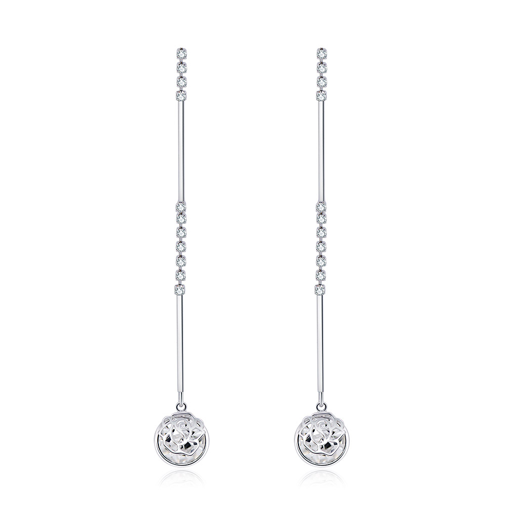 Cup Rose Long Drop Dangling Earrings